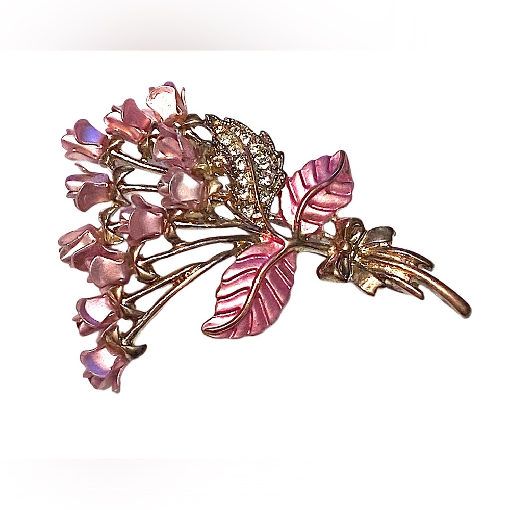 Vintage Rose Bouquet Brooch Pink Gold Rhinestone
